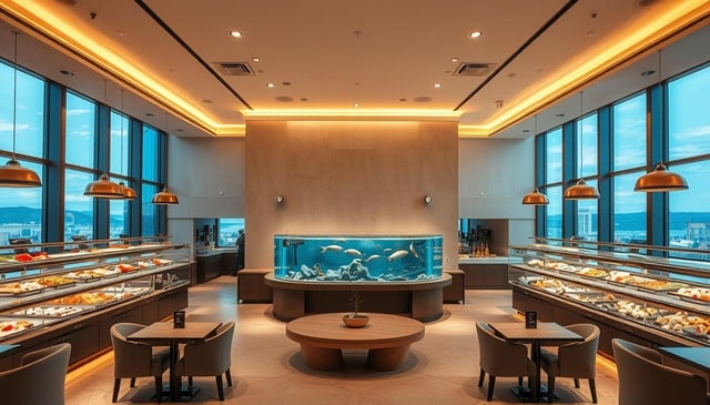 seafood bar с аквариумом планировка пространства