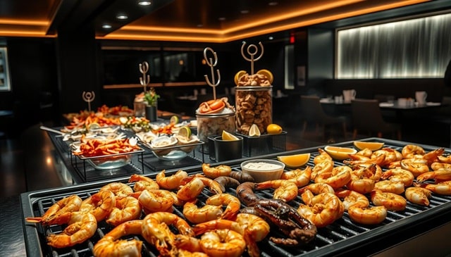 свежие морепродукты на гриле в seafood bar