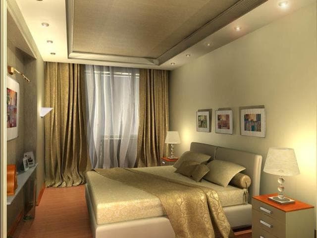 Натяжной потолок в спальне с точечными светильниками - фото4