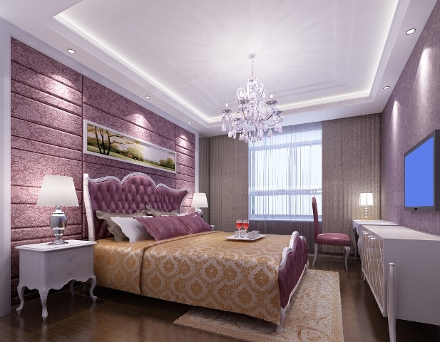 Натяжной потолок в спальне с точечными светильниками - фото8