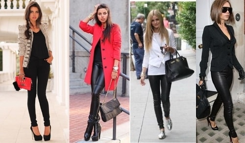 С чем носить кожаные легинсы зимой? - фото 2