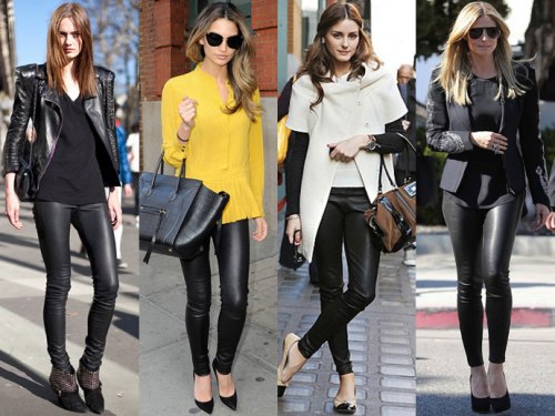С чем носить кожаные легинсы зимой? - фото 3