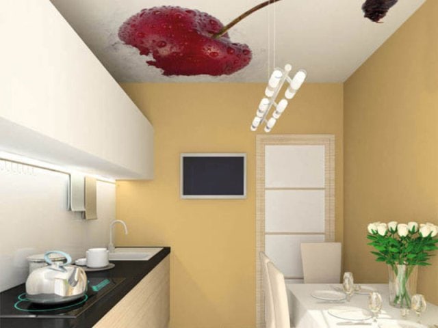 Дизайн натяжных потолков на маленькую кухню - фото6