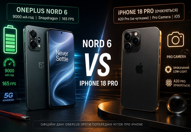 У чому схожість та відмінності між OnePlus Nord 6 та iPhone 18 Pro