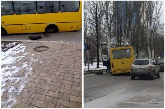В центре Донецка у маршрутки на ходу отпало колесо (фотофакт)